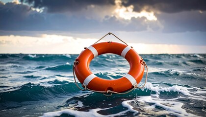 Orange life preserver in choppy water