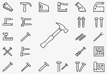 Obraz premium Various carpentry tools and fasteners hammer nails