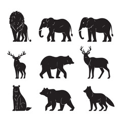 Fototapeta premium Collection of black animal silhouettes isolated on white background isolated on transparent background