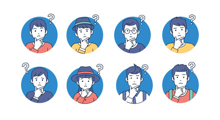 Collection of stylized pixel art avatars featuring diverse people with expressive faces and casual attire suitable for online profiles or gaming characters