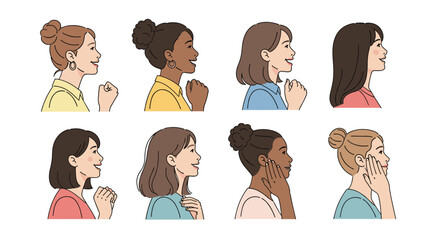 Diverse group of women praying together showing faith and unity in their expressions