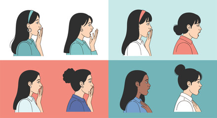 Diverse individuals expressing astonishment surprise and disbelief in stylized pixel art portraits