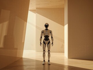 Futuristic Android in Minimalist Interior. A Glimpse into Tomorrows Reality.