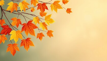 Autumnal charm, vibrant maple leaves on branches against blurred background