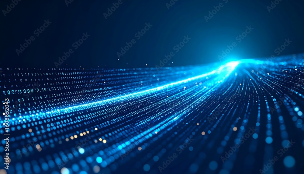 Poster modern digital stream with blue binary code for technology and data science innovation