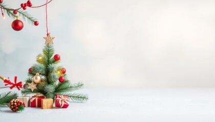 Delicate christmas tree adorned with ornaments against a bright backdrop