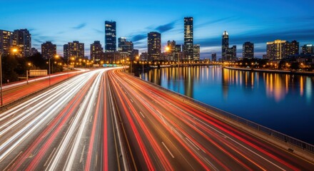 Obraz premium City highway at twilight, light trails