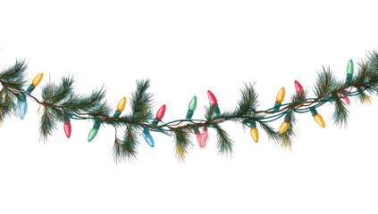 Christmas colored lights, garland, Christmas decoration. Isolated on white or transparent background.