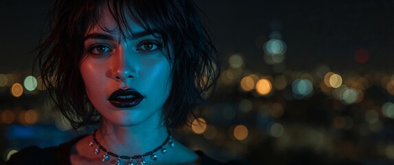 City Lights and Shadows. A Portrait of Urban Night, With Red and Blue Hues.