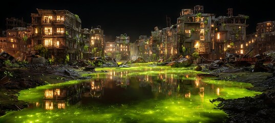 Fototapeta premium Crumbling skyscrapers and deserted alleys tell stories of a once vibrant metropolis