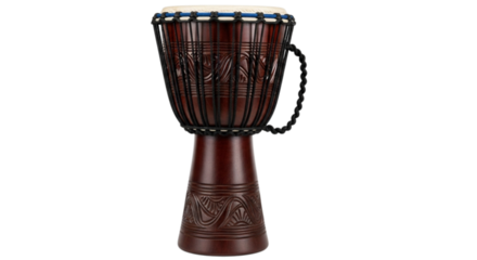 Traditional african djembe drum with intricate carvings isolated on transparent background