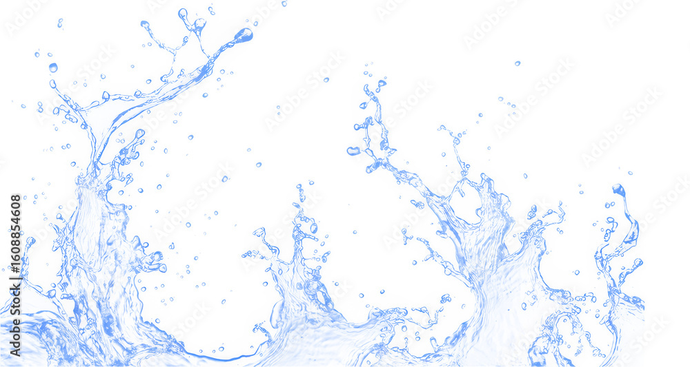 Poster abstract swirling dark blue liquid splashes and fluid dynamics with glowing particles isolated on tr