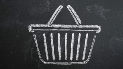 Chalkdrawn shopping basket icon on blackboard background for market concept