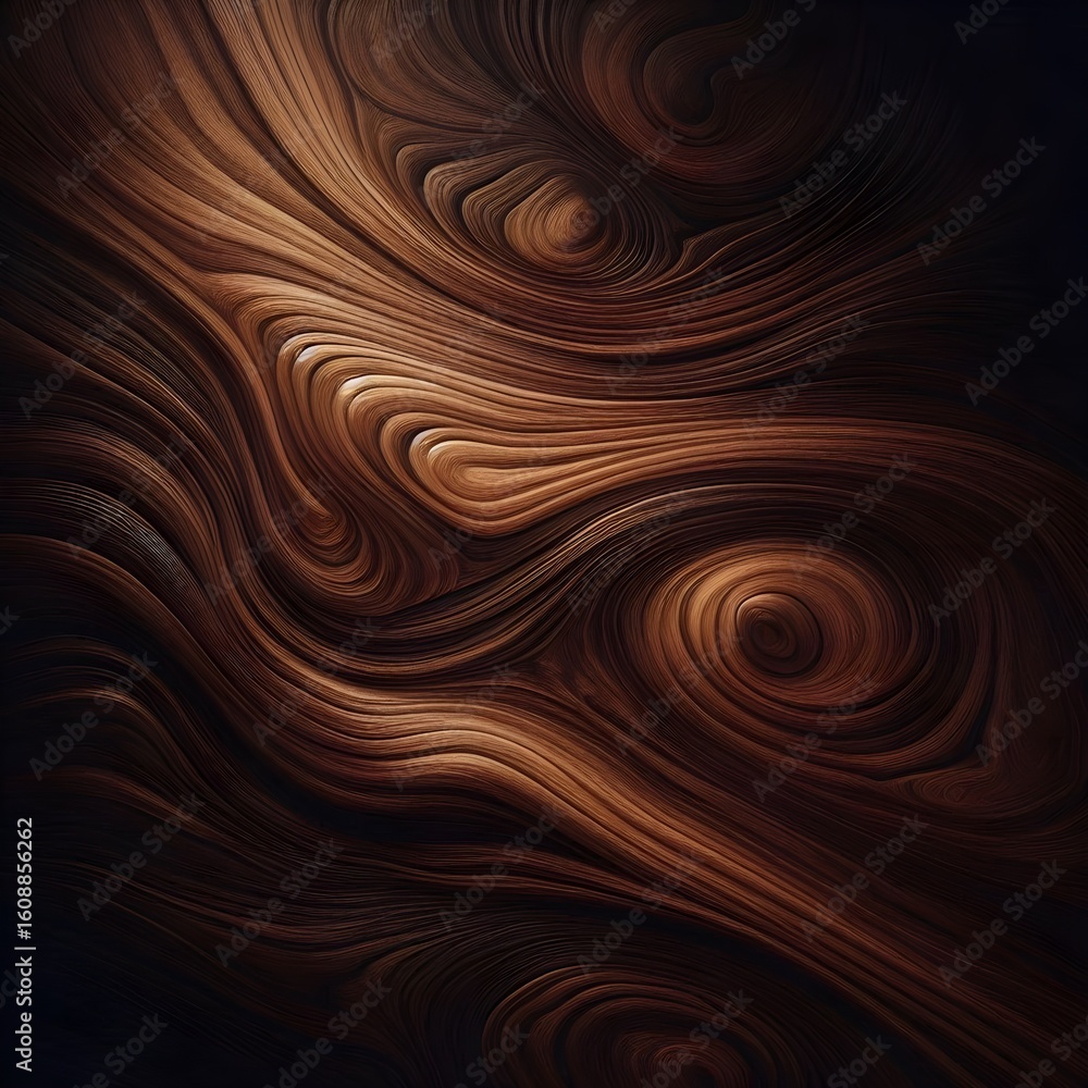 Poster realistic dark wood background showing clean continuous grain in deep earthy color palette with smoo