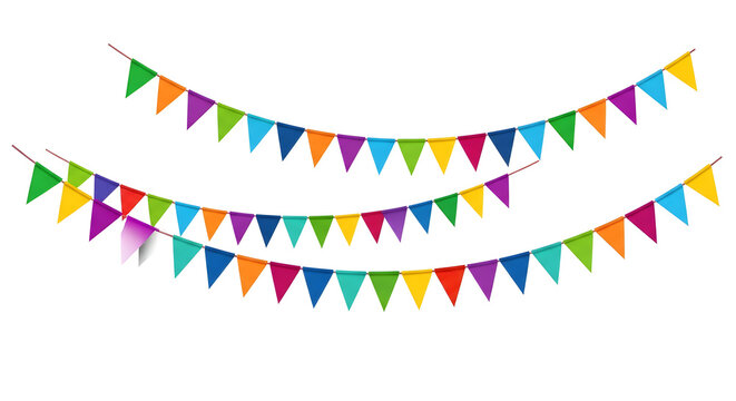Decorative colorful party bunting isolated on transparent background. Png