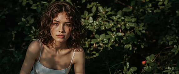 A Natural Beauty. Portrait of a Young Woman in a Forest Setting with Lush Greens.