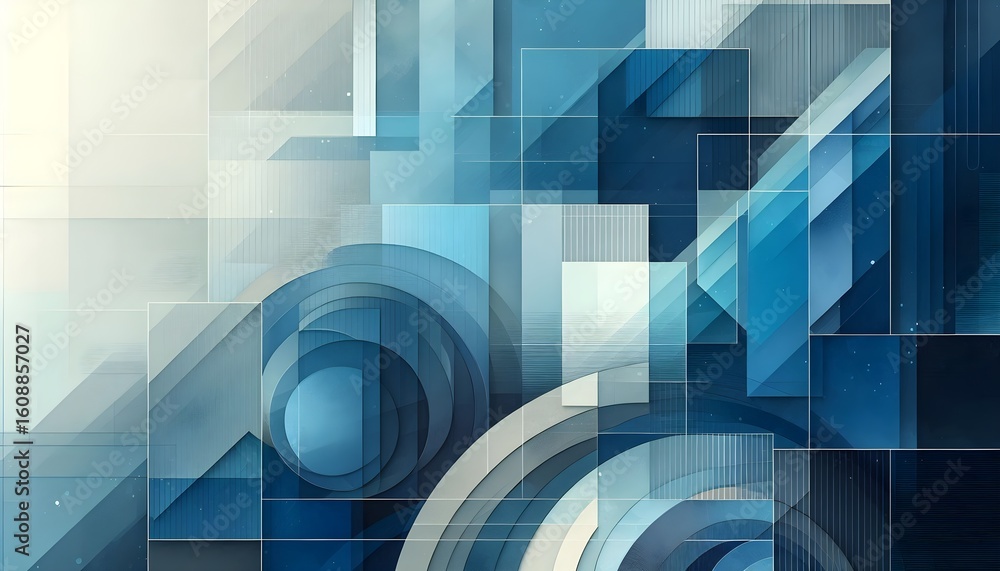 Poster minimal abstract design composed of geometric blue layers and textures delivers a clean and calming 