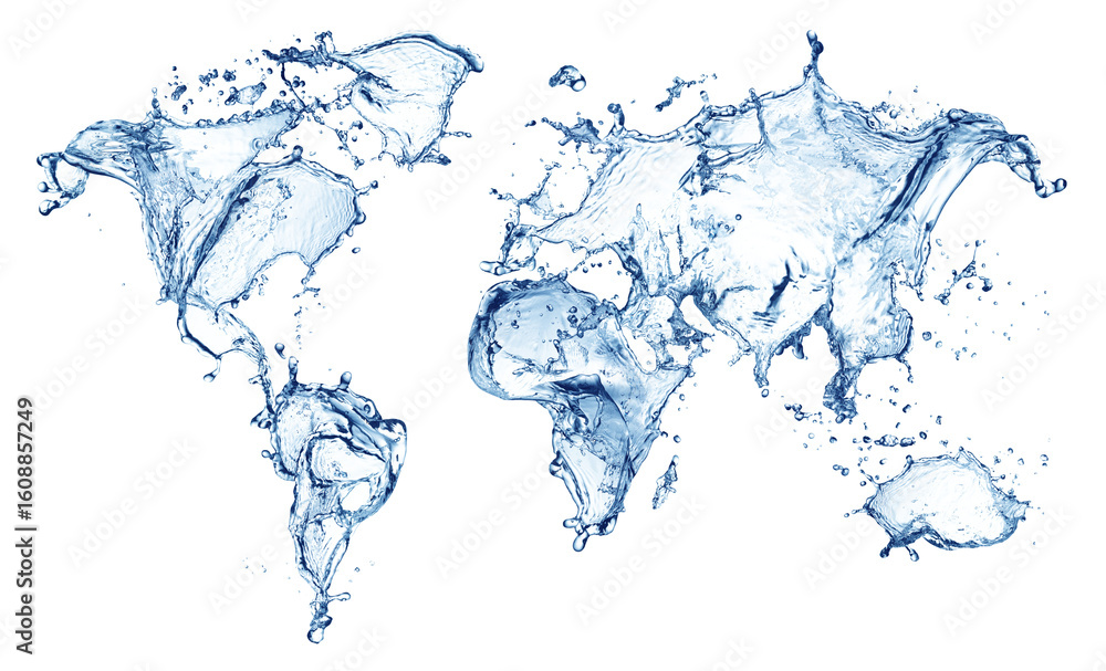 Poster abstract artistic representation of the earth s continents formed from dynamic splashing water dropl
