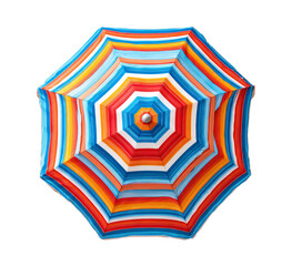 striped retro style beach umbrella, collapsible parasol top view