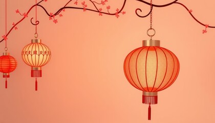 Festive Chinese Lanterns and Floral Decoration Symbolizing Celebration
