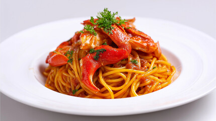 Lobster Spaghetti On A White Plate