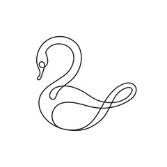 Swan continuous line drawing isolated vector template