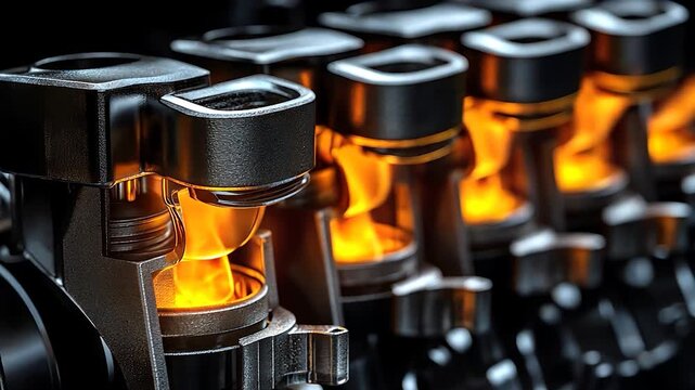 Close-up of internal combustion engine cylinders