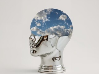 The Storm Inside. Conceptual Art of Minds Turmoil with Lightning and Clouds.