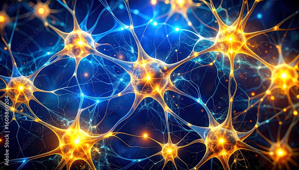 Poster stunning neuron network visualization showcasing brain activity and neural connections for science e