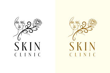 outlines woman face with rose vector illustration, icon, logo for dermatology, skin wellness, skin care, beauty clinic, cosmetics brand, facial clinic, skin specialist, skin clinic, and more