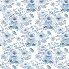 Blue flowers watercolor, gentle Bouquet, abstract.