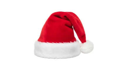 Traditional red santa hat with white trim isolated on transparent background