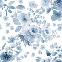 Blue flowers watercolor, gentle Bouquet, abstract.