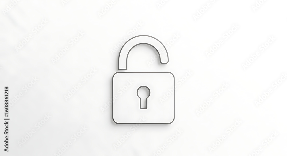 Aufkleber a white outline of an unlocked padlock on a plain white background with soft shadow effect present a