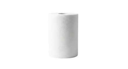 White paper towel roll standing upright isolated on transparent background