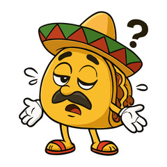 Taco Mascot Cartoon Cute Taco Confused Illustrations