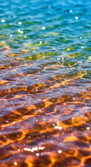 Vibrant rainbow waves with airy shimmering bokeh, impressionistic abstract water surface radiating inner light and freshness