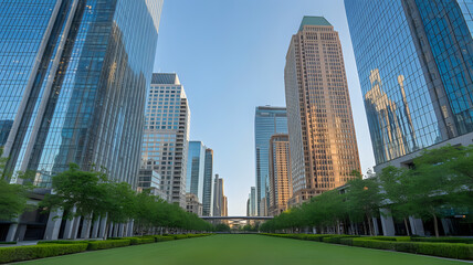 Fototapeta premium Modern Cityscape with Skyscrapers and Green Park