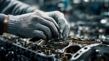 Car Mechanic Repairing Engine in Auto Repair Shop