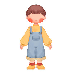 Watercolor Illustration of a Boy in Overalls