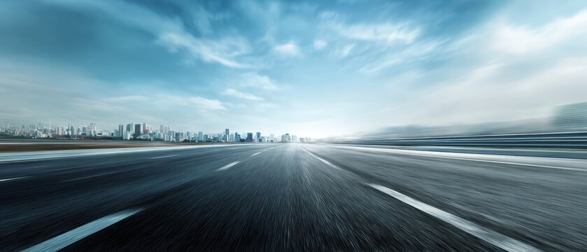 The expansive road leading towards a vibrant urban skyline under a dramatic sky.