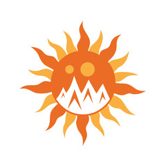 Vintage Boho Mountain Landscape with Flaming Sun Graphic Element Design