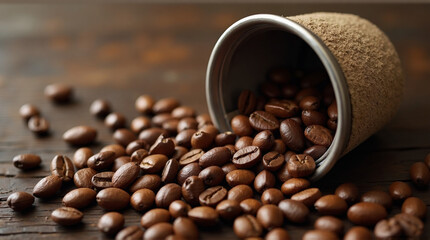 a close-up of roasted coffee beans and a portafilter