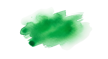 Vibrant green watercolor splash with soft edges isolated on transparent background