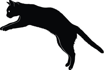 Vector art of a black silhouette of a cat jumping