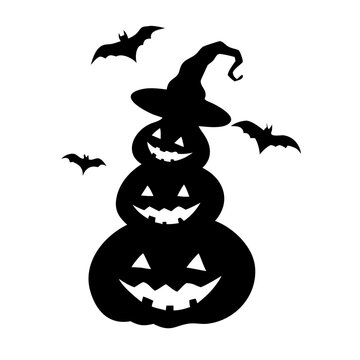 Halloween silhouette three stacked jack-o-lantern pumpkins 