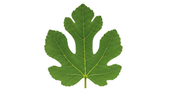 Single green fig leaf with detailed veins isolated on transparent background