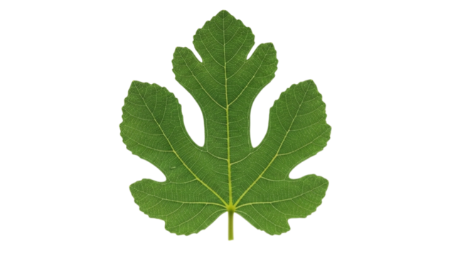 Single green fig leaf with detailed veins isolated on transparent background