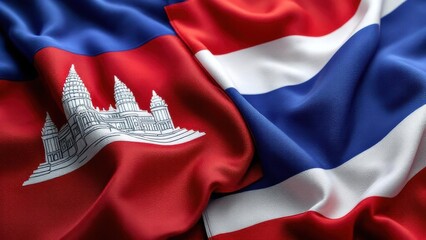 Cambodia and Thailand two flags textile cloth, fabric texture