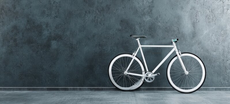 The stylish white bicycle leaning against a modern textured wall. - Powered by Adobe